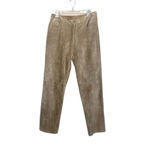 Chicos Tan Suede Leather Whipstitch Pants Size 1.5 or Size 10